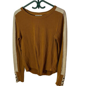 free people we the free brown and ivory thermal waffle knit pullover size large